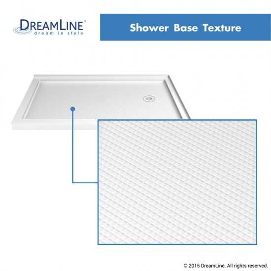 Flex 36 in. D x 48 in. W x 74 3/4 in. H Semi-Frameless Pivot Shower Enclosure in Chrome with Right Drain White Base Kit