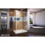 Flex 36 in. D x 48 in. W x 74 3/4 in. H Semi-Frameless Pivot Shower Enclosure in Chrome and Right Drain Biscuit Base Kit