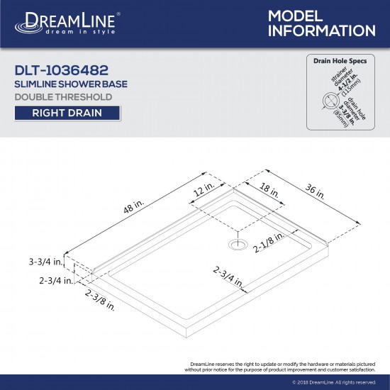 Flex 36 in. D x 48 in. W x 74 3/4 in. H Semi-Frameless Pivot Shower Enclosure in Chrome and Right Drain Biscuit Base Kit