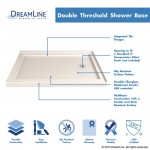 Flex 36 in. D x 48 in. W x 74 3/4 in. H Semi-Frameless Pivot Shower Enclosure in Chrome and Right Drain Biscuit Base Kit