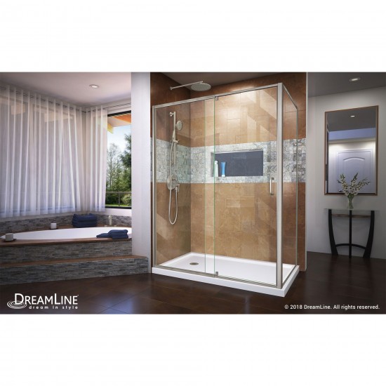 Flex 36 in. D x 60 in. W x 74 3/4 in. H Semi-Frameless Shower Enclosure in Brushed Nickel with Left Drain White Base Kit