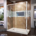 Flex 36 in. D x 60 in. W x 74 3/4 in. H Semi-Frameless Pivot Shower Enclosure in Chrome with Left Drain Biscuit Base Kit