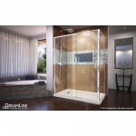 Flex 36 in. D x 60 in. W x 74 3/4 in. H Semi-Frameless Pivot Shower Enclosure in Chrome with Left Drain Biscuit Base Kit