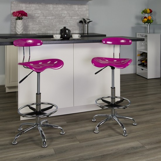 Vibrant Candy Heart and Chrome Drafting Stool with Tractor Seat
