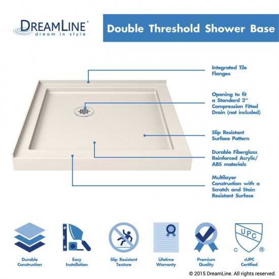 Flex 36 in. D x 36 in. W x 74 3/4 in. H Semi-Frameless Pivot Shower Enclosure in Brushed Nickel and Biscuit Base Kit