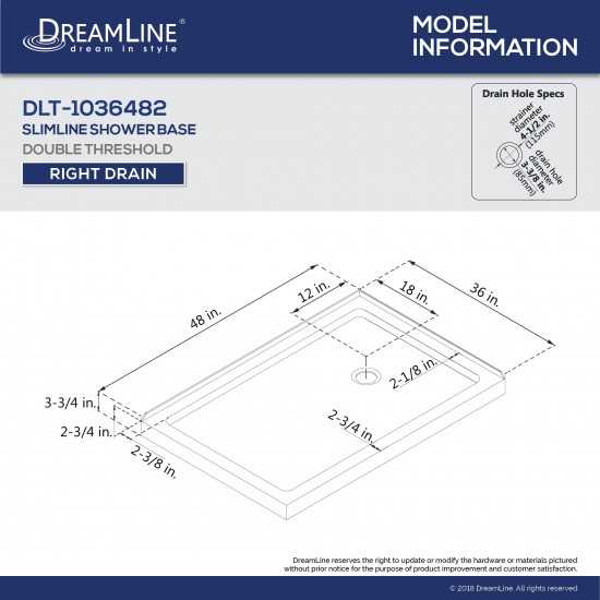 Flex 36 in. D x 48 in. W x 74 3/4 in. H Semi-Frameless Shower Enclosure in Brushed Nickel with Right Drain White Base