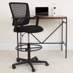 Ergonomic Mid-Back Mesh Drafting Chair with Black Fabric Seat, Adjustable Foot Ring and Adjustable Arms