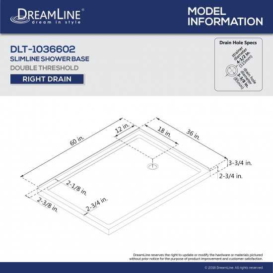 Flex 36 in. D x 60 in. W x 74 3/4 in. H Semi-Frameless Shower Enclosure in Brushed Nickel with Right Drain White Base