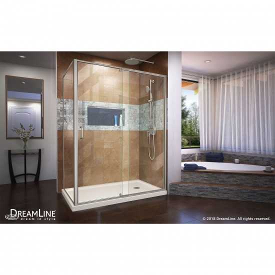 Flex 36 in. D x 60 in. W x 74 3/4 in. H Semi-Frameless Shower Enclosure in Brushed Nickel with Right Drain Biscuit Base