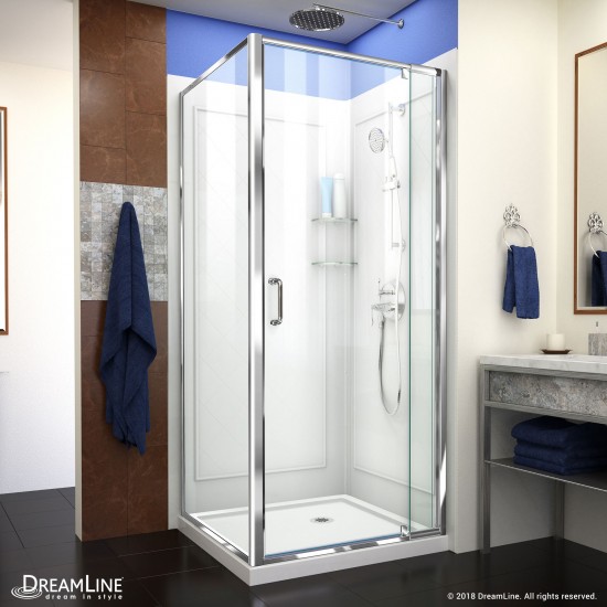 Flex 32 in. D x 32 in. W x 76 3/4 in. H Semi-Frameless Shower Enclosure in Chrome with Corner Drain Base and Backwalls