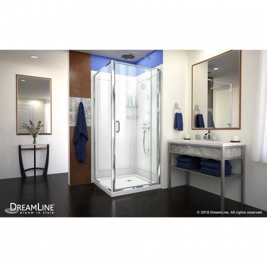 Flex 32 in. D x 32 in. W x 76 3/4 in. H Semi-Frameless Shower Enclosure in Chrome with Corner Drain Base and Backwalls