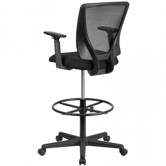 Ergonomic Mid-Back Mesh Drafting Chair with Black Fabric Seat, Adjustable Foot Ring and Adjustable Arms