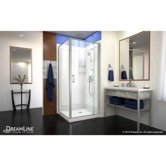 Flex 32 in. D x 32 in. W x 76 3/4 in. H Semi-Frameless Shower Enclosure in Brushed Nickel with White Base and Backwalls