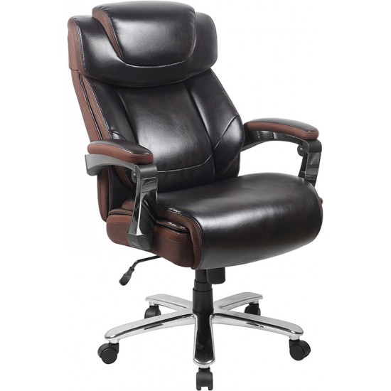 Big & Tall Office Chair | Brown LeatherSoft Executive Swivel Office Chair with Headrest and Wheels