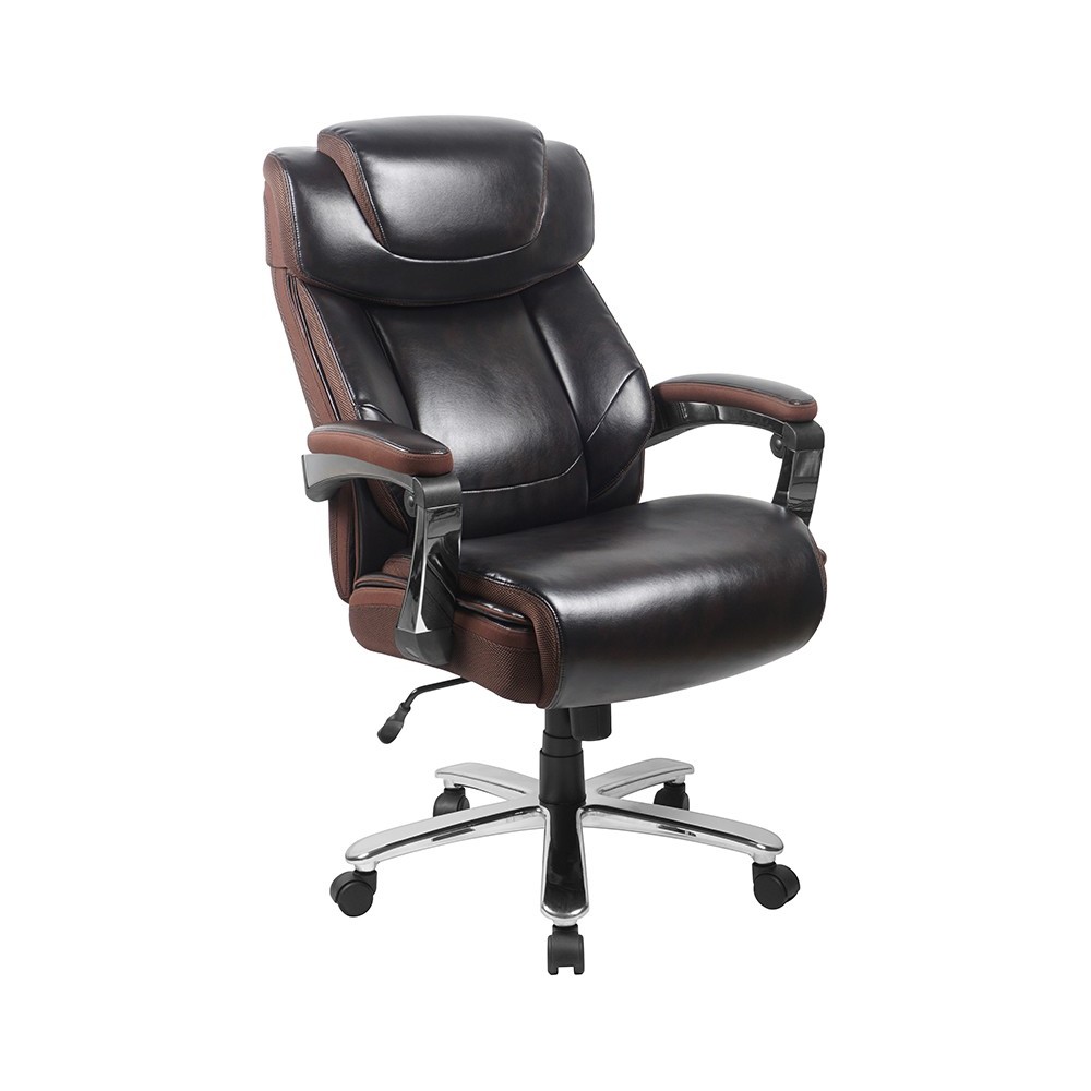 Big & Tall Office Chair | Brown LeatherSoft Executive Swivel Office Chair with Headrest and Wheels