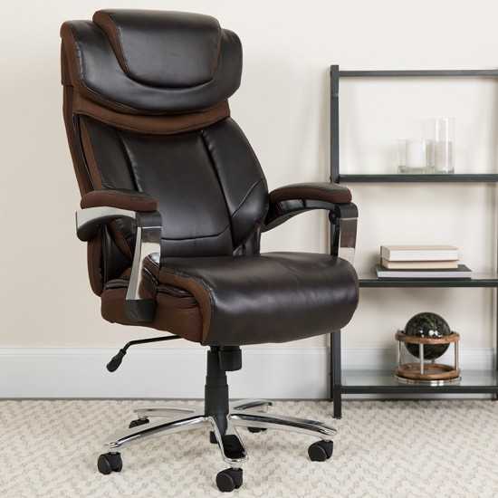 Big & Tall Office Chair | Brown LeatherSoft Executive Swivel Office Chair with Headrest and Wheels