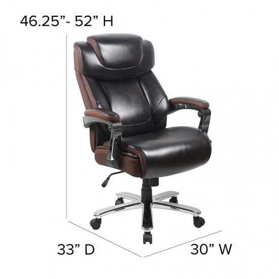 Big & Tall Office Chair | Brown LeatherSoft Executive Swivel Office Chair with Headrest and Wheels