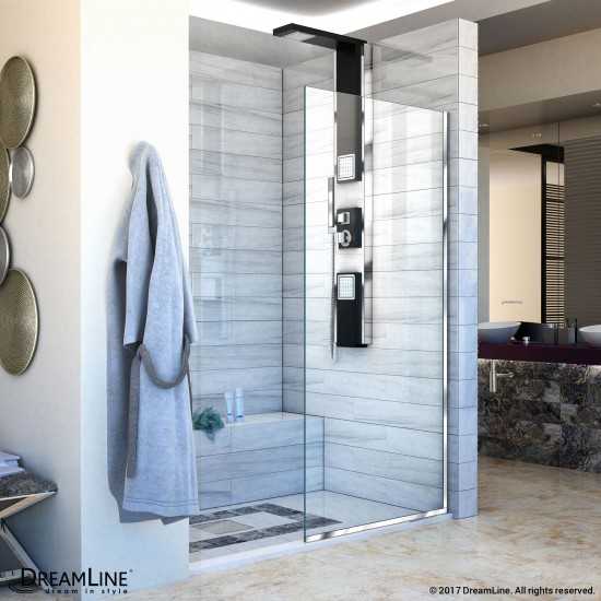 Linea Single Panel Frameless Shower Screen 34 in. W x 72 in. H, Open Entry Design in Chrome