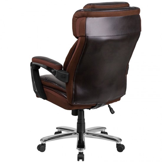 Big & Tall Office Chair | Brown LeatherSoft Executive Swivel Office Chair with Headrest and Wheels