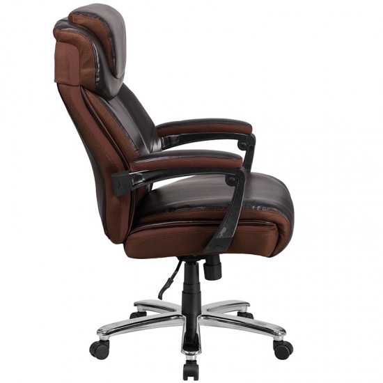 Big & Tall Office Chair | Brown LeatherSoft Executive Swivel Office Chair with Headrest and Wheels