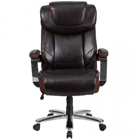 Big & Tall Office Chair | Brown LeatherSoft Executive Swivel Office Chair with Headrest and Wheels