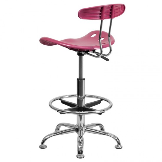 Vibrant Pink and Chrome Drafting Stool with Tractor Seat