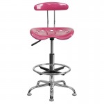 Vibrant Pink and Chrome Drafting Stool with Tractor Seat