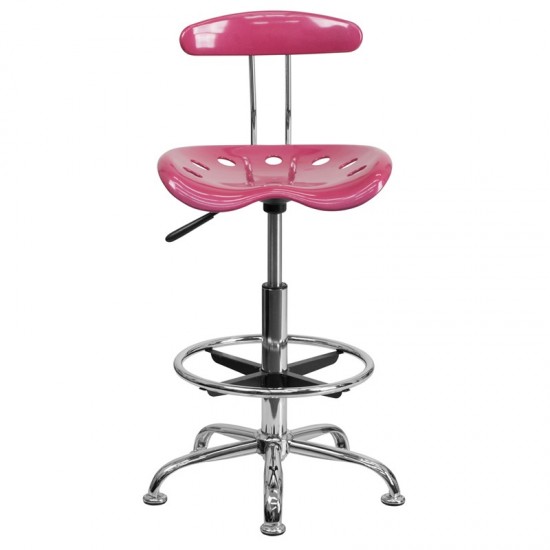 Vibrant Pink and Chrome Drafting Stool with Tractor Seat