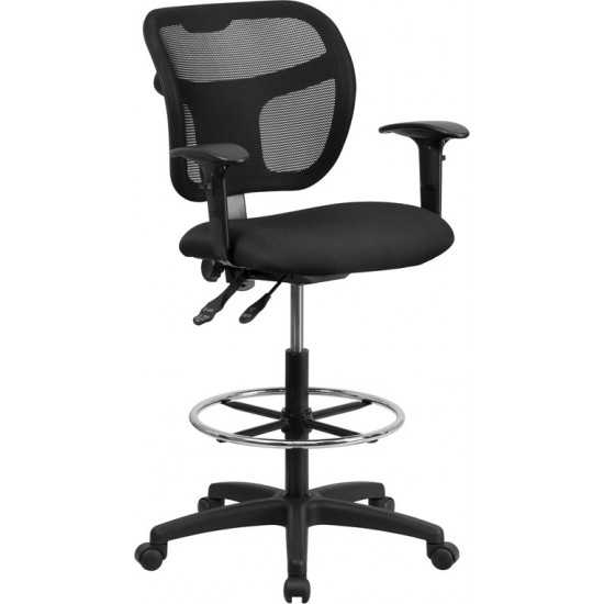 Mid-Back Black Mesh Drafting Chair with Back Height Adjustment and Adjustable Arms