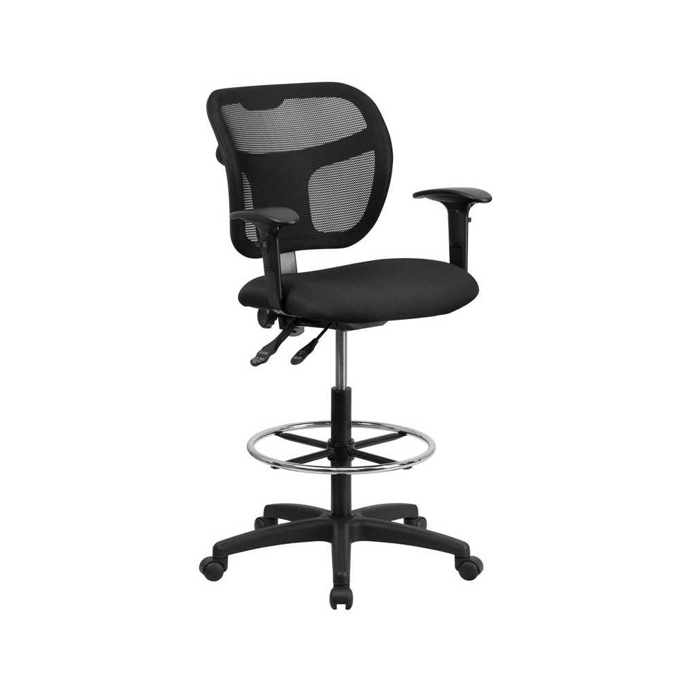 Mid-Back Black Mesh Drafting Chair with Back Height Adjustment and Adjustable Arms