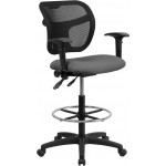 Mid-Back Gray Mesh Drafting Chair with Back Height Adjustment and Adjustable Arms