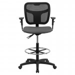 Mid-Back Gray Mesh Drafting Chair with Back Height Adjustment and Adjustable Arms