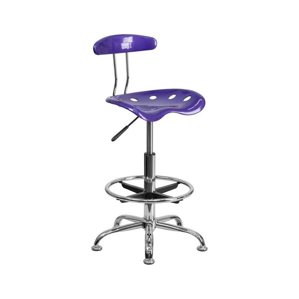 Vibrant Violet and Chrome Drafting Stool with Tractor Seat