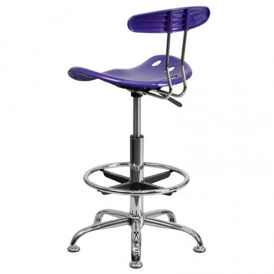 Vibrant Violet and Chrome Drafting Stool with Tractor Seat