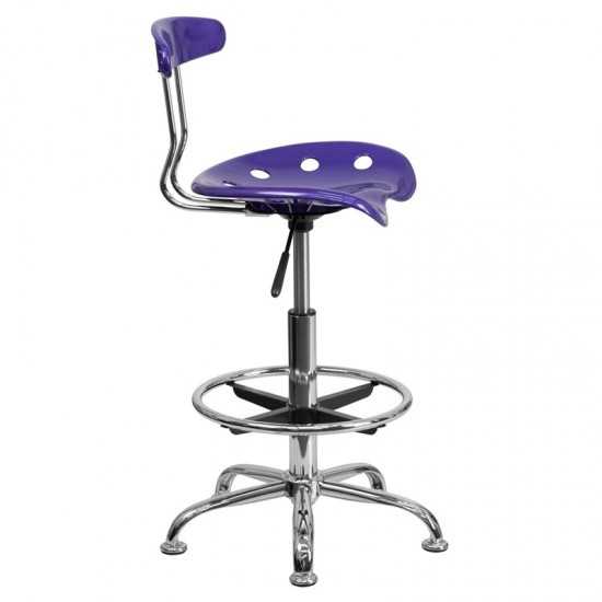 Vibrant Violet and Chrome Drafting Stool with Tractor Seat