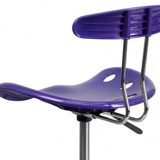 Vibrant Violet and Chrome Drafting Stool with Tractor Seat