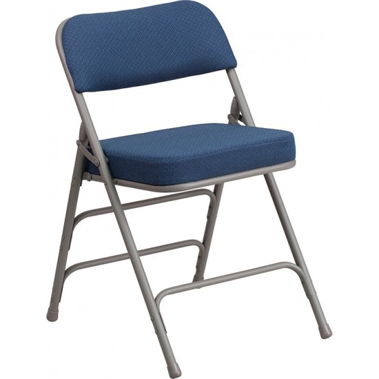 Premium Curved Triple Braced & Double Hinged Navy Fabric Metal Folding Chair