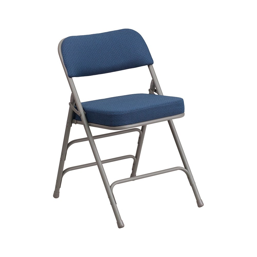 Premium Curved Triple Braced & Double Hinged Navy Fabric Metal Folding Chair