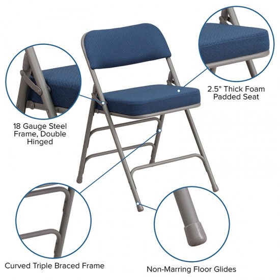 Premium Curved Triple Braced & Double Hinged Navy Fabric Metal Folding Chair