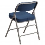 Premium Curved Triple Braced & Double Hinged Navy Fabric Metal Folding Chair