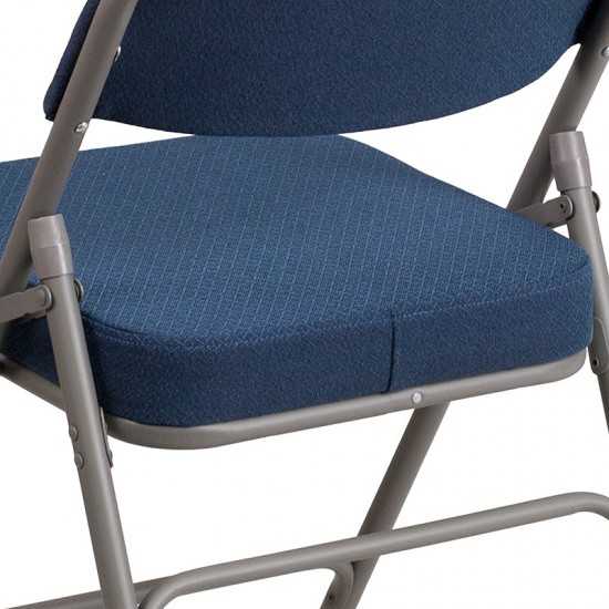 Premium Curved Triple Braced & Double Hinged Navy Fabric Metal Folding Chair