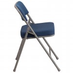 Premium Curved Triple Braced & Double Hinged Navy Fabric Metal Folding Chair