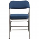 Premium Curved Triple Braced & Double Hinged Navy Fabric Metal Folding Chair