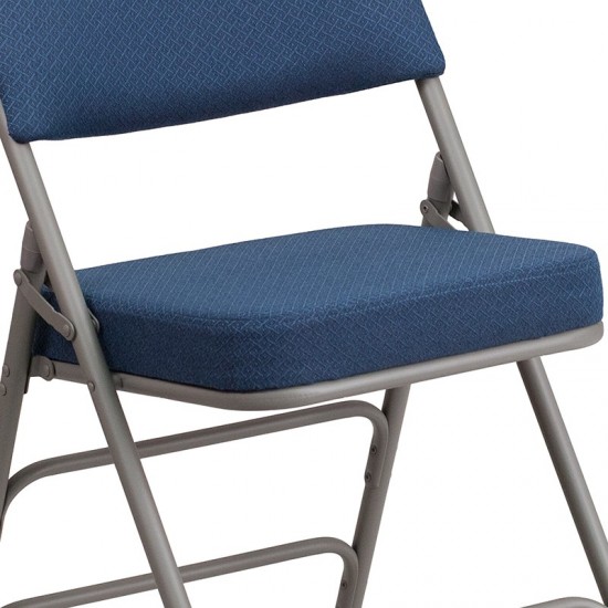 Heavy Duty Metal Folding Chair Navy Fabric Triple Braced & Double-Hinged 