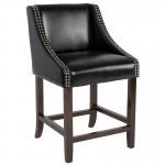 Carmel Series 24" High Transitional Walnut Counter Height Stool with Accent Nail Trim in Black LeatherSoft