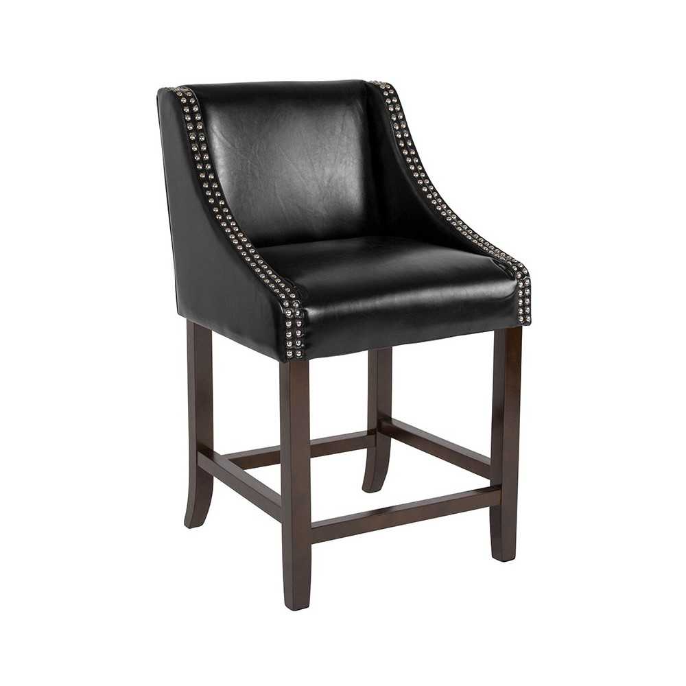 Carmel Series 24" High Transitional Walnut Counter Height Stool with Accent Nail Trim in Black LeatherSoft Carmel Series 24" High Transitional Walnut Counter Height Stool with Accent Nail Trim in Black LeatherSoft