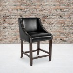 Carmel Series 24" High Transitional Walnut Counter Height Stool with Accent Nail Trim in Black LeatherSoft