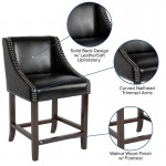 Carmel Series 24" High Transitional Walnut Counter Height Stool with Accent Nail Trim in Black LeatherSoft