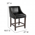 Carmel Series 24" High Transitional Walnut Counter Height Stool with Accent Nail Trim in Black LeatherSoft