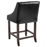 Carmel Series 24" High Transitional Walnut Counter Height Stool with Accent Nail Trim in Black LeatherSoft